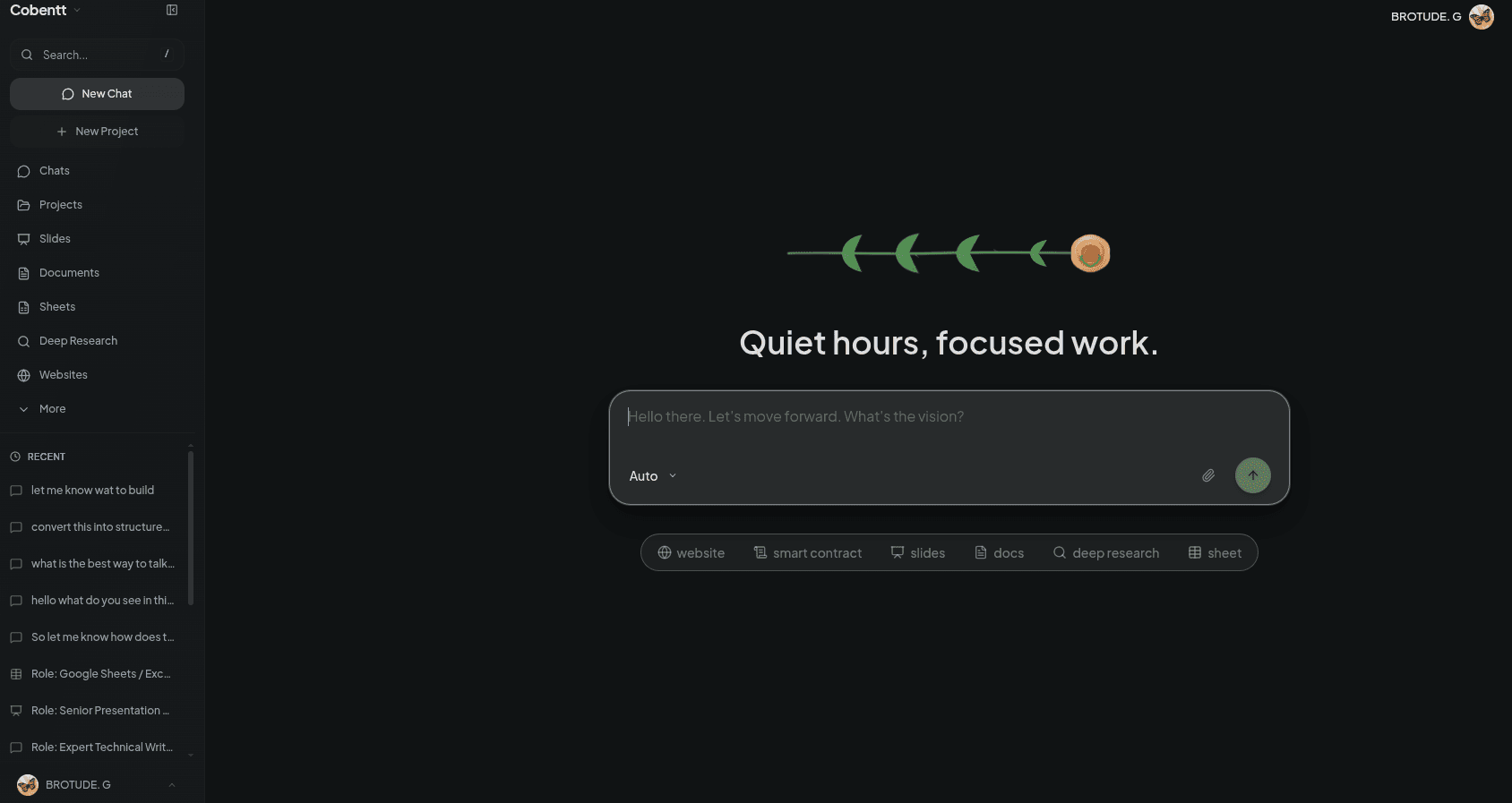 Cobentt — all-in-one AI workspace for documents, slides, sheets, deep research, chat, websites, and smart contracts